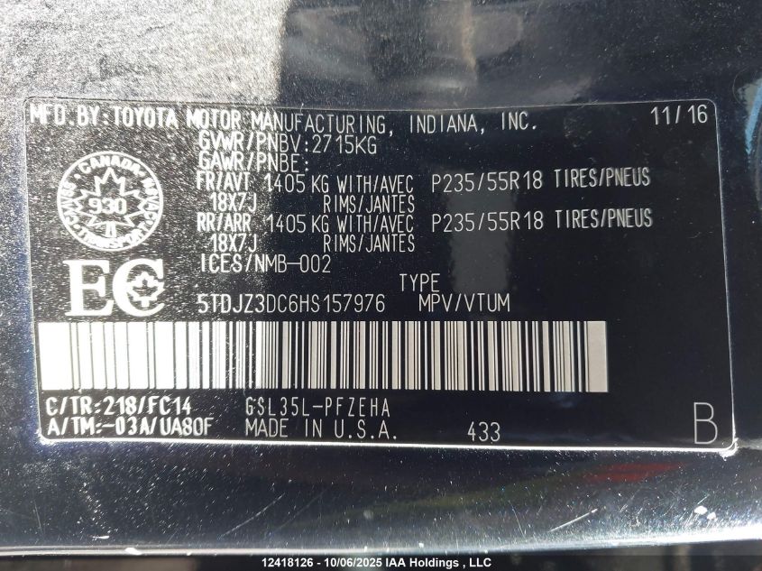 2017 Toyota Sienna Le VIN: 5TDJZ3DC6HS157976 Lot: 12418126