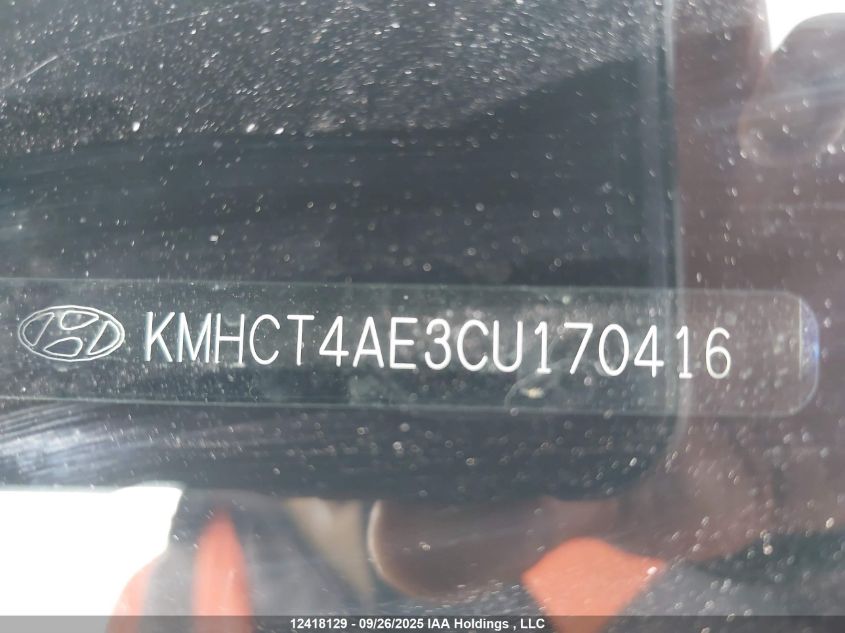 2012 Hyundai Accent VIN: KMHCT4AE3CU170416 Lot: 12418129