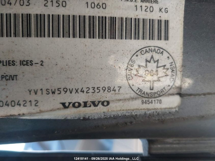 2004 Volvo V70 Fwd VIN: YV1SW59VX42359847 Lot: 12418141