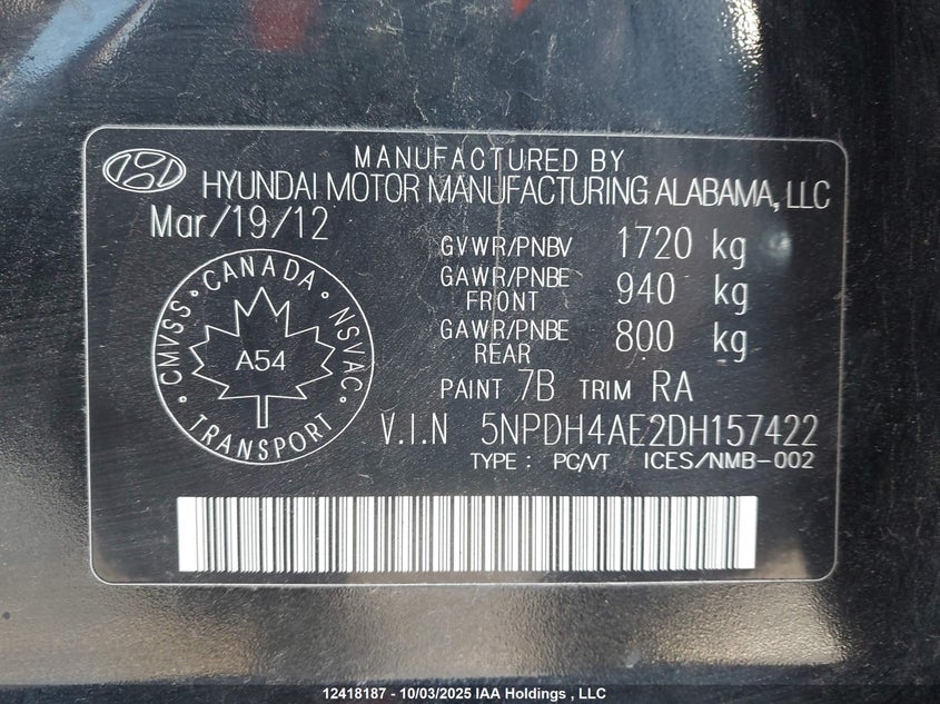 5NPDH4AE2DH157422 2013 HYUNDAI ELANTRA photo no. 18