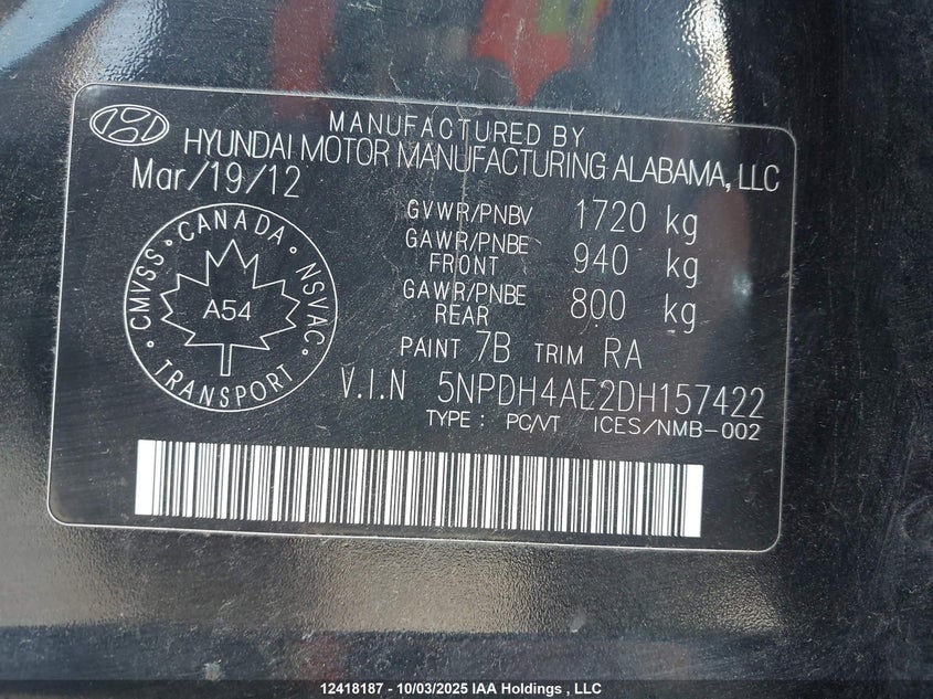 5NPDH4AE2DH157422 2013 HYUNDAI ELANTRA photo no. 9