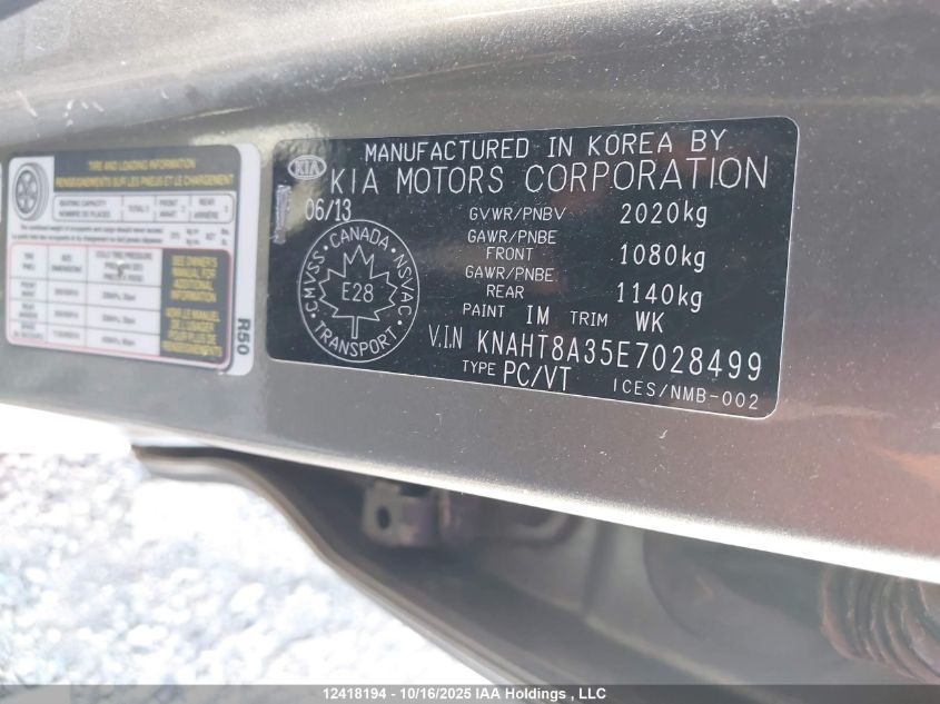 2014 Kia Rondo VIN: KNAHT8A35E7028499 Lot: 12418194