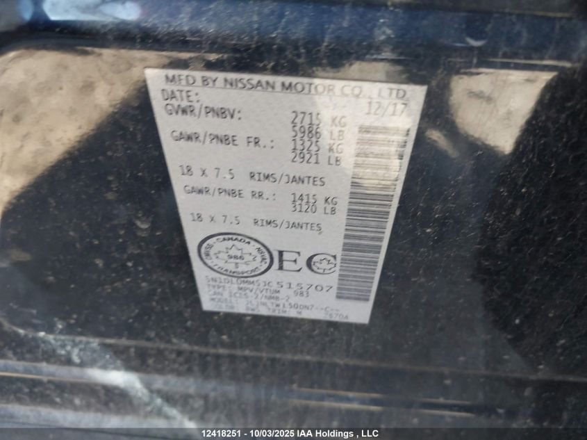 2018 Infiniti Qx60 VIN: 5N1DL0MM5JC515707 Lot: 12418251