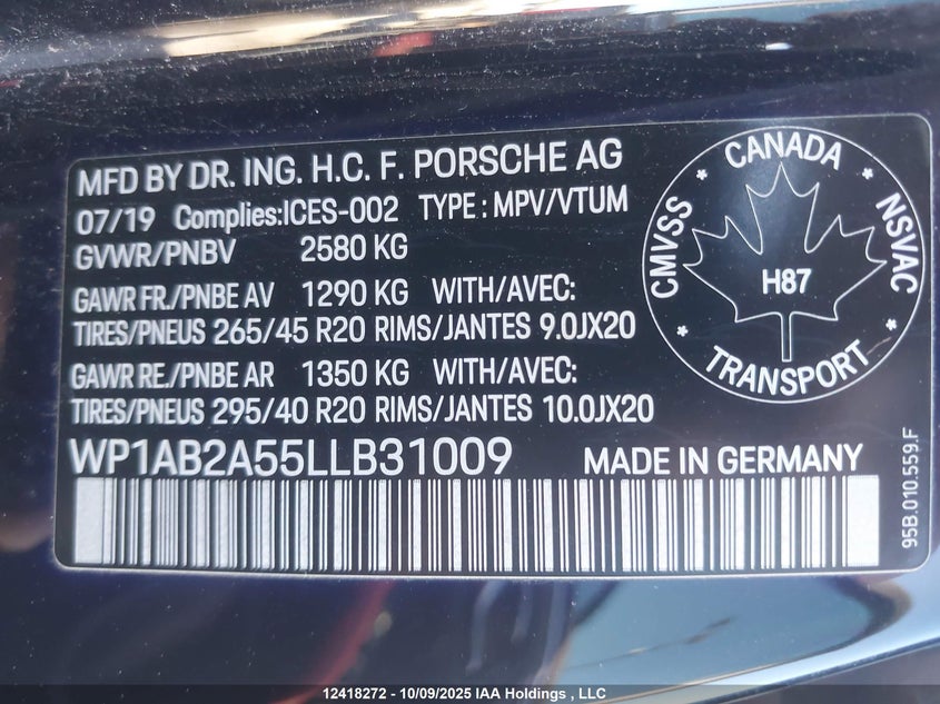 WP1AB2A55LLB31009 2020 PORSCHE MACAN photo no. 19