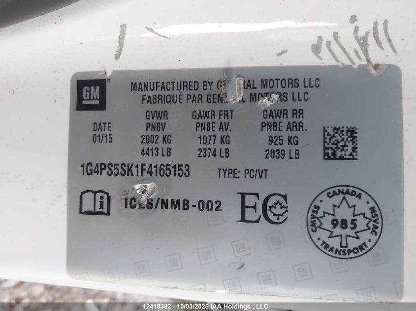 2015 Buick Verano VIN: 1G4PS5SK1F4165153 Lot: 12418382