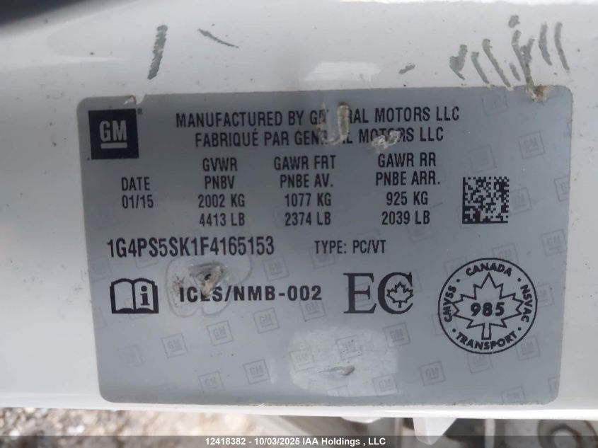 2015 Buick Verano VIN: 1G4PS5SK1F4165153 Lot: 12418382