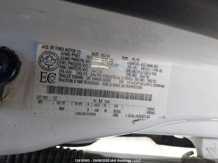 2014 Ford Focus Se VIN: 1FADP3K20EL328642 Lot: 12418383