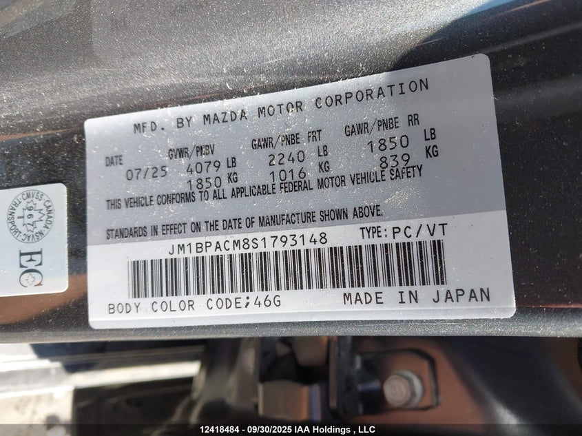 JM1BPACM8S1793148 2025 MAZDA 3 photo no. 9