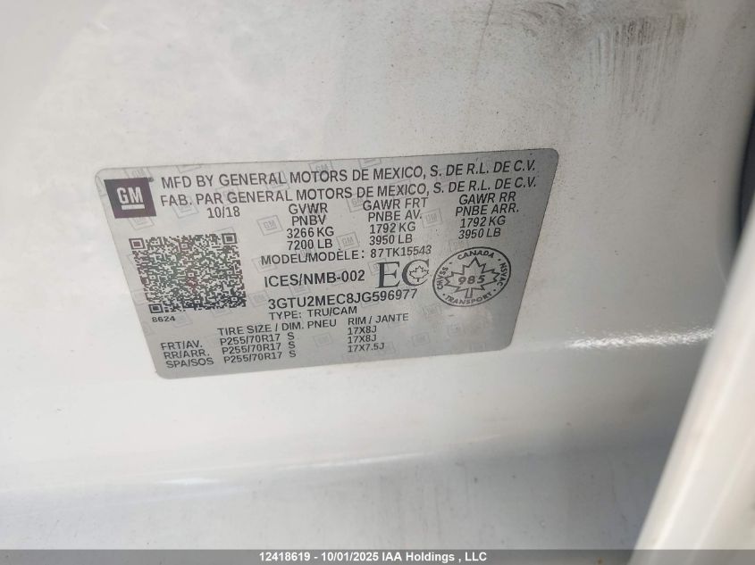 2018 GMC Sierra 1500 Sle VIN: 3GTU2MEC8JG596977 Lot: 12418619