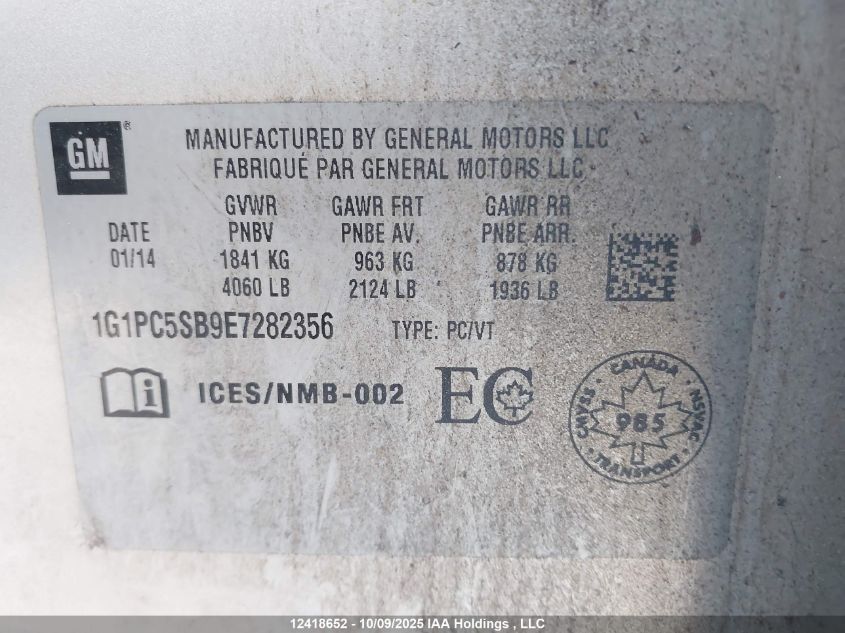 2014 Chevrolet Cruze Lt VIN: 1G1PC5SB9E7282356 Lot: 12418652