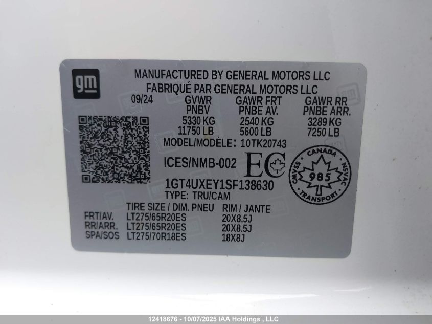 2025 GMC Sierra 2500Hd VIN: 1GT4UXEY1SF138630 Lot: 12418676