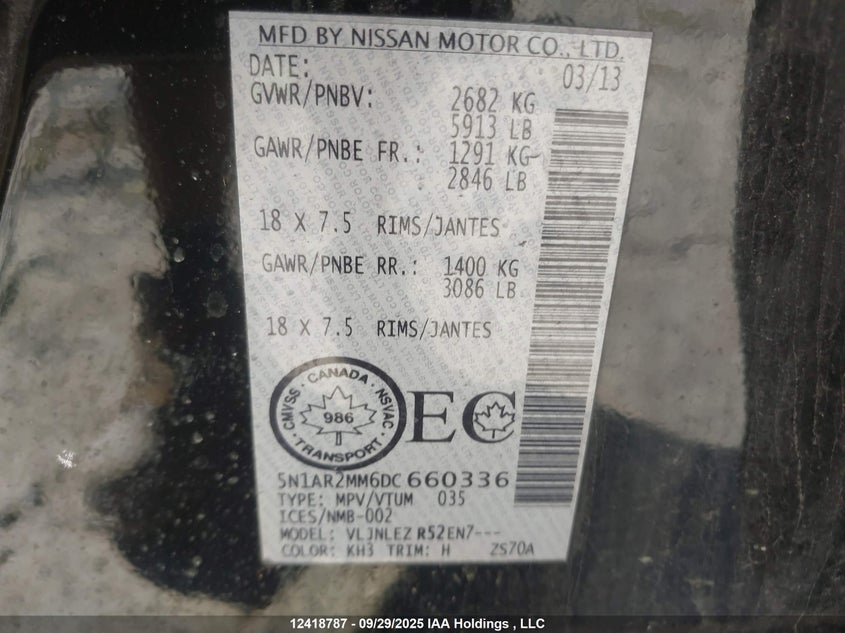 5N1AR2MM6DC660336 2013 NISSAN PATHFINDER photo no. 9