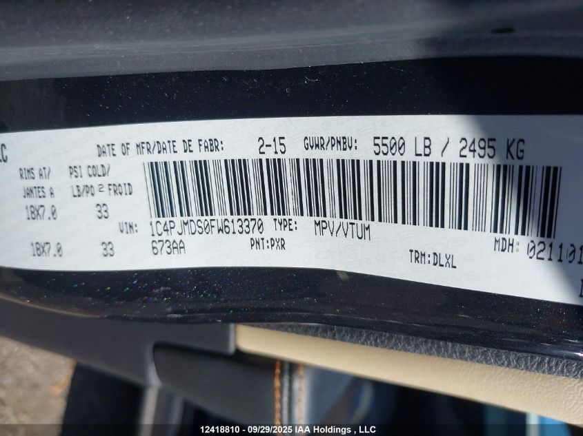 2015 Jeep Cherokee VIN: 1C4PJMDS0FW613370 Lot: 12418810