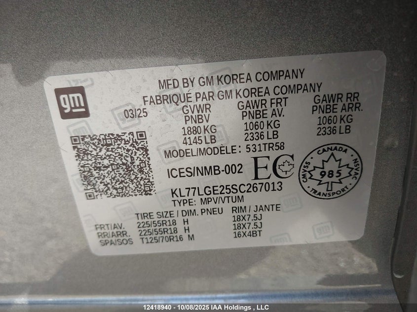 KL77LGE25SC267013 2025 CHEVROLET TRAX photo no. 9