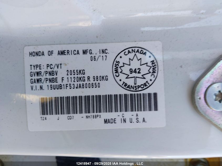 2018 Acura Tlx Tech VIN: 19UUB1F53JA800650 Lot: 12418947