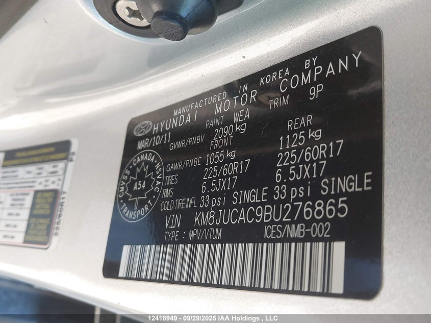 KM8JUCAC9BU276865 2011 HYUNDAI TUCSON photo no. 9