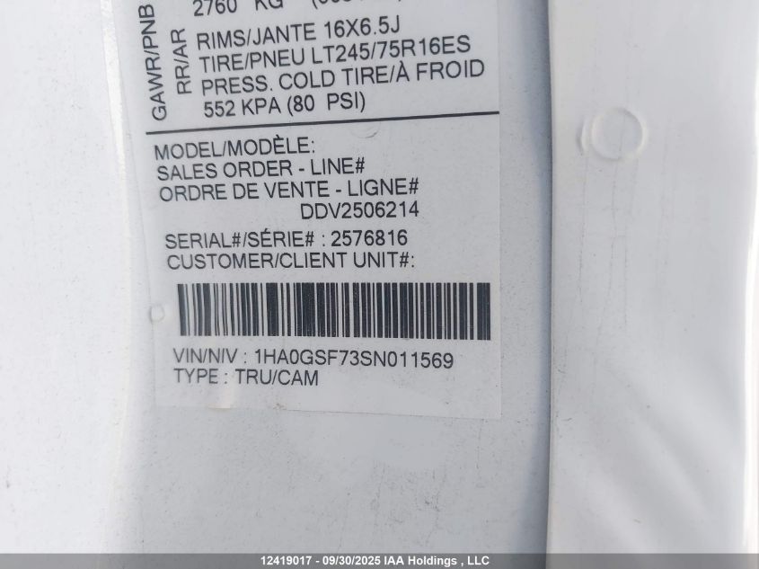 2025 Chevrolet Express G3500 VIN: 1HA0GSF73SN011569 Lot: 12419017