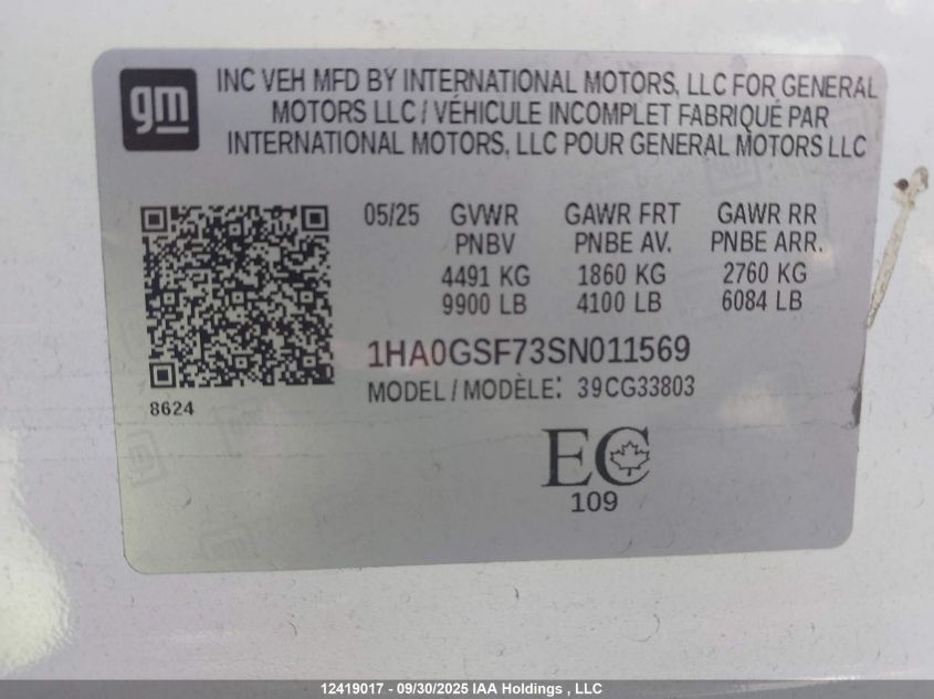 2025 Chevrolet Express G3500 VIN: 1HA0GSF73SN011569 Lot: 12419017