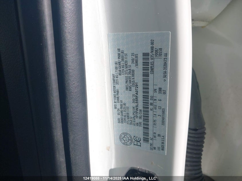 1FTFW5L55RFA07291 2024 FORD F-150 photo no. 9