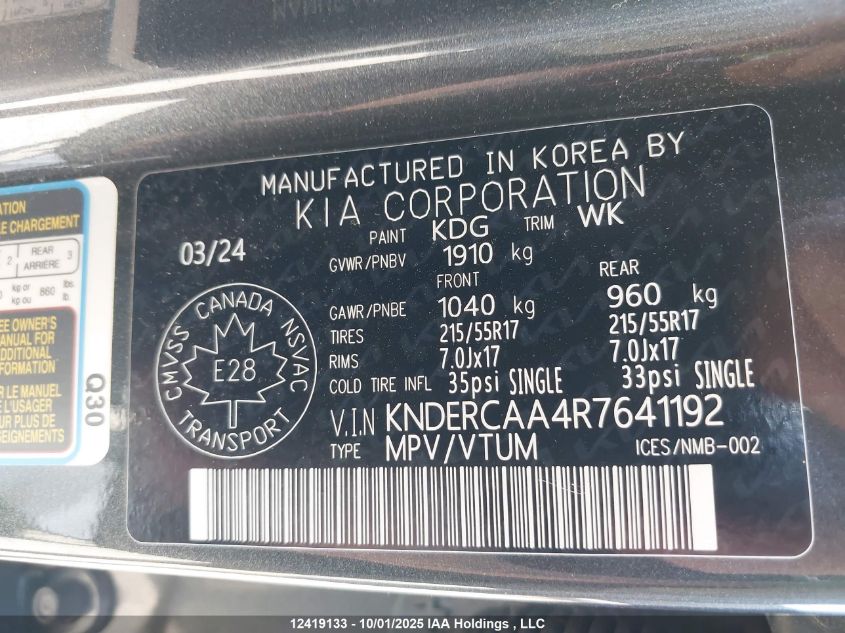 2024 Kia Seltos VIN: KNDERCAA4R7641192 Lot: 12419133