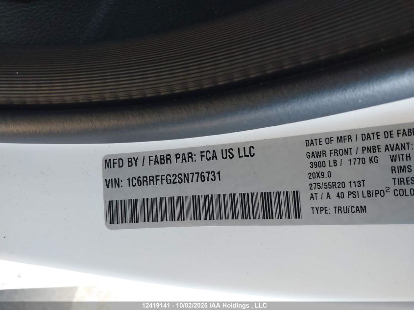 2025 Ram 1500 Big Horn VIN: 1C6RRFFG2SN776731 Lot: 12419141