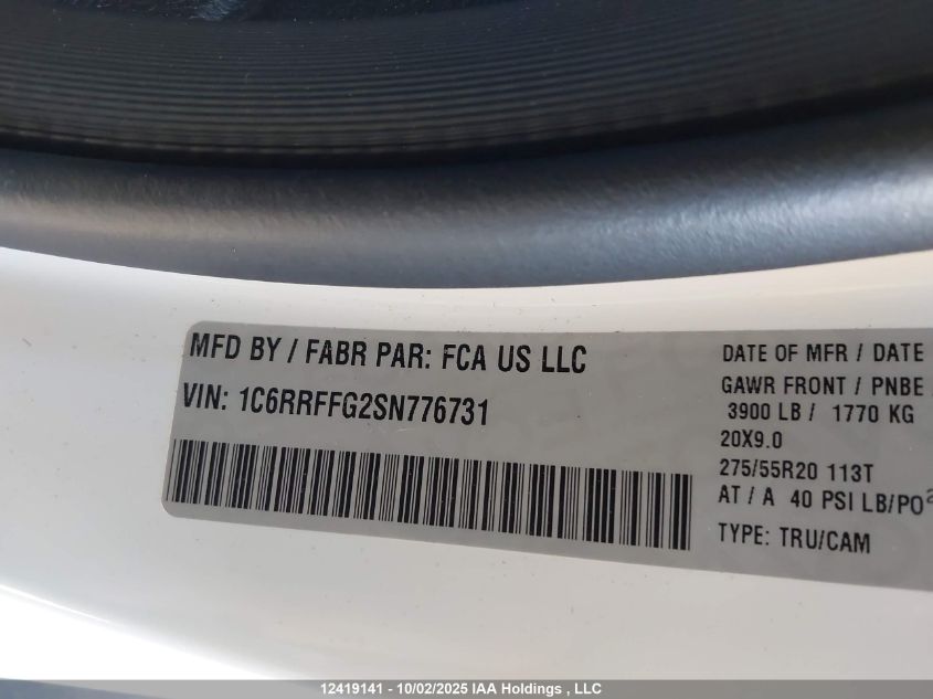 2025 Ram 1500 Big Horn VIN: 1C6RRFFG2SN776731 Lot: 12419141