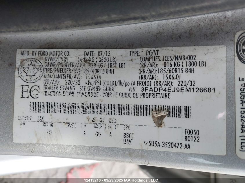 2014 Ford Fiesta Se VIN: 3FADP4EJ9EM126681 Lot: 12419210