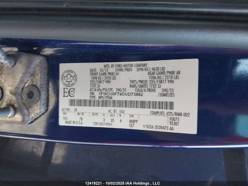 2013 Ford Escape S VIN: 1FMCU0F74DUD73882 Lot: 12419221