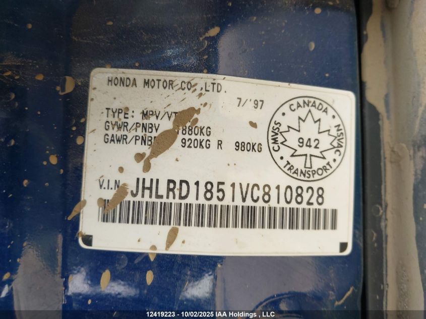 1997 Honda Cr-V VIN: JHLRD1851VC810828 Lot: 12419223
