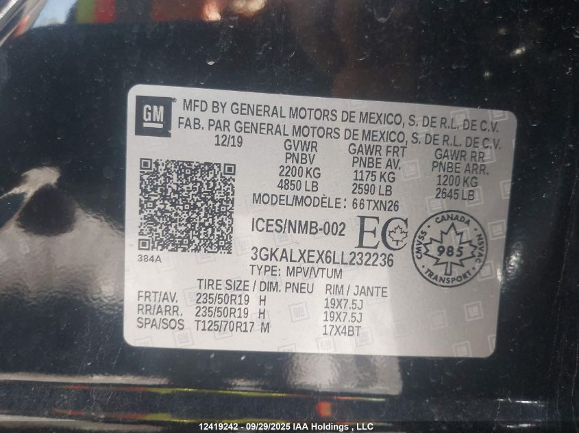 2020 GMC Terrain Denali VIN: 3GKALXEX6LL232236 Lot: 12419242