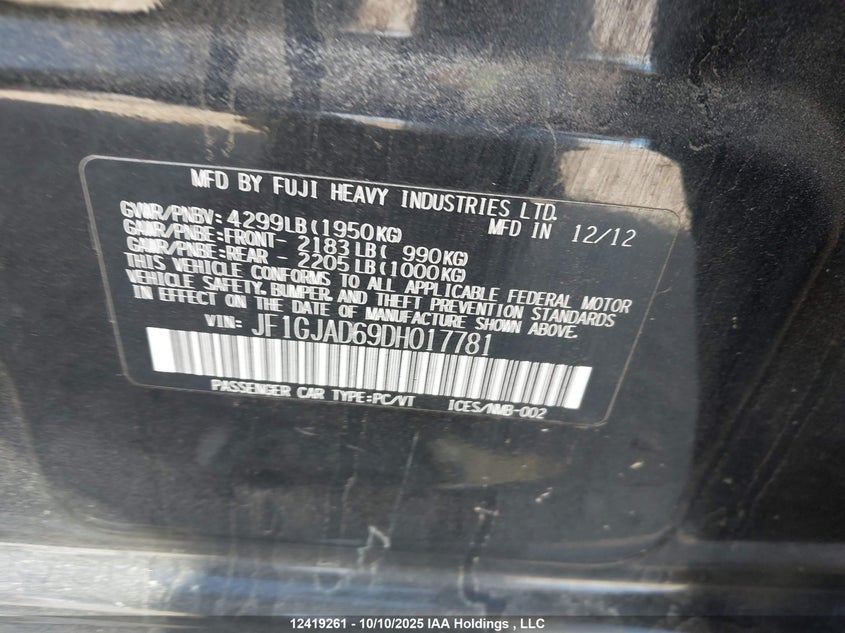 JF1GJAD69DH017781 2013 SUBARU IMPREZA photo no. 18