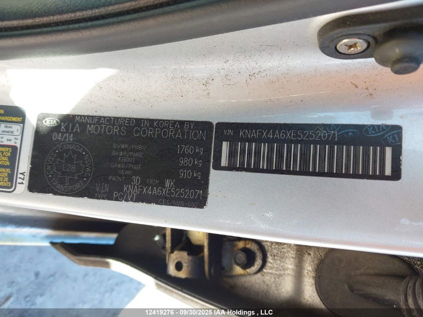 2014 Kia Forte Lx VIN: KNAFX4A6XE5252071 Lot: 12419276