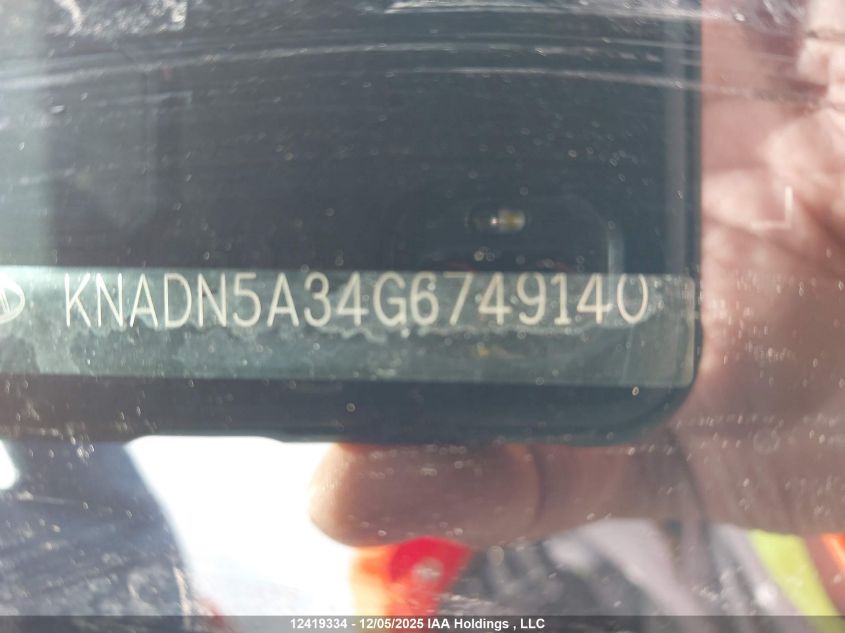 2016 Kia Rio VIN: KNADN5A34G6749140 Lot: 12419334