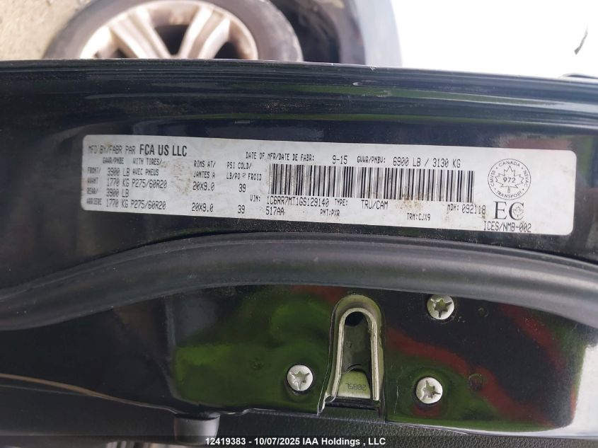 2016 Ram 1500 Sport VIN: 1C6RR7MT1GS129140 Lot: 12419383