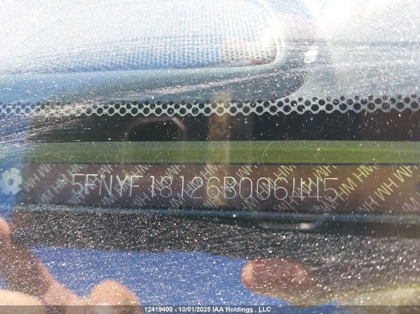 2006 Honda Pilot Lx VIN: 5FNYF18126B006445 Lot: 12419400