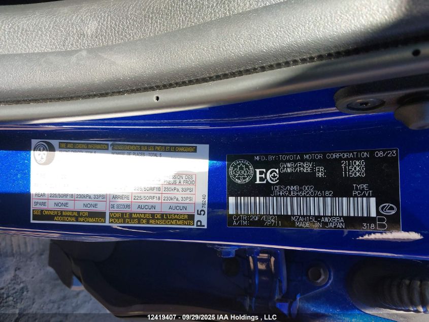 2024 Lexus Ux 250H VIN: JTHR9JBH6R2076182 Lot: 12419407