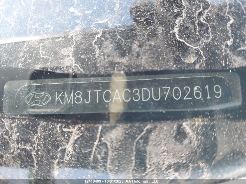 2013 Hyundai Tucson Gl VIN: KM8JTCAC3DU702619 Lot: 12419409