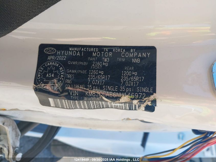 2022 Hyundai Tucson Preferred Awd With Trend Package VIN: KM8JCCAE6NU146972 Lot: 12419489