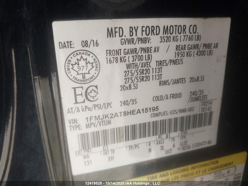 1FMJK2AT8HEA15195 2017 FORD EXPEDITION photo no. 18