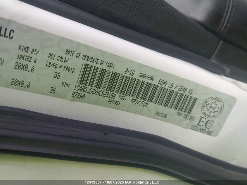 2017 Dodge Durango Gt VIN: 1C4RDJDGXHC623158 Lot: 12419557