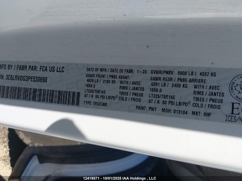 2023 Ram Promaster 2500 2500 High VIN: 3C6LRVDG3PE530690 Lot: 12419571