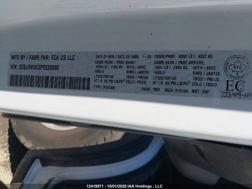 2023 Ram Promaster 2500 2500 High VIN: 3C6LRVDG3PE530690 Lot: 12419571