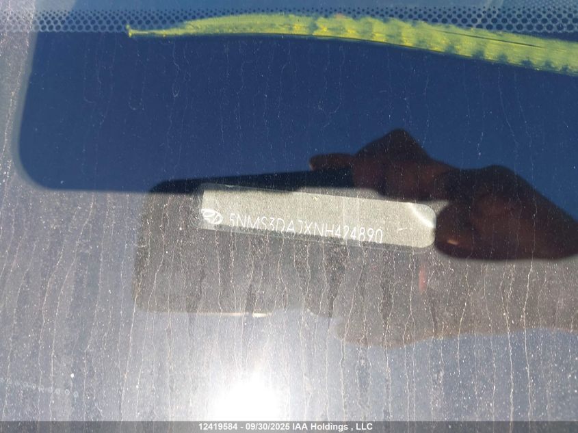 2022 Hyundai Santa Fe Sel VIN: 5NMS3DAJXNH424890 Lot: 12419584