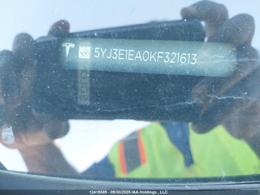 2019 Tesla Model 3 VIN: 5YJ3E1EA0KF321613 Lot: 12419589