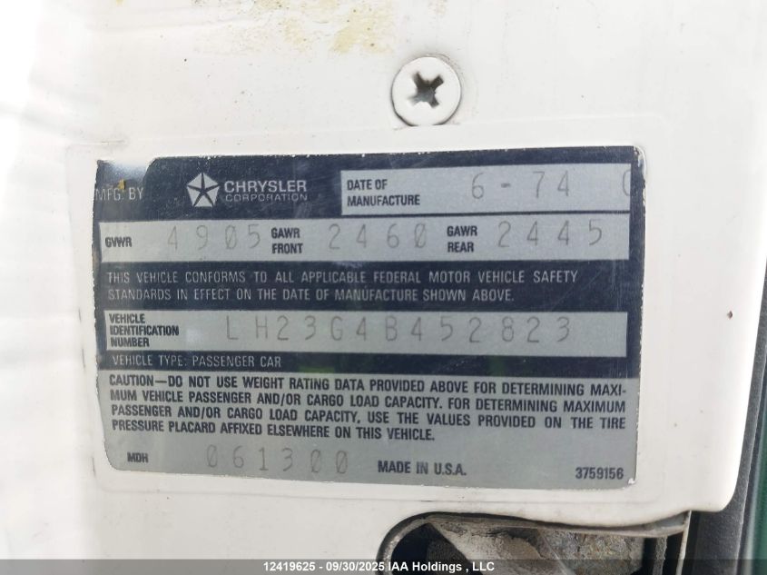1974 Dodge Dart VIN: LH23G4B452823 Lot: 12419625
