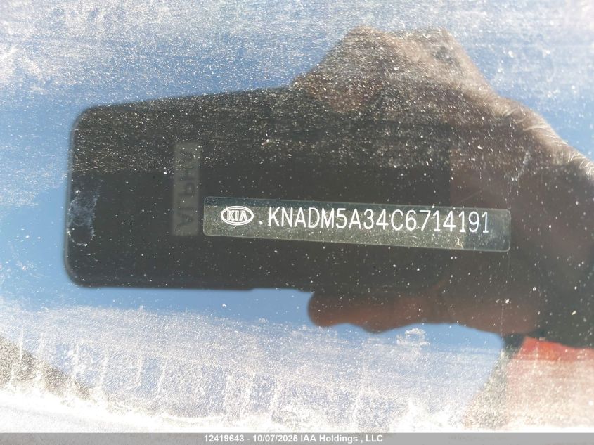 2012 Kia Rio Ex/Lx/Lx+/Sx VIN: KNADM5A34C6714191 Lot: 12419643