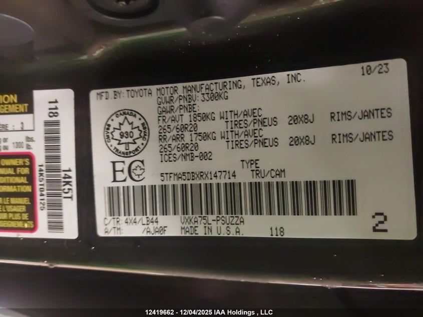 5TFMA5DBXRX147714 2024 TOYOTA TUNDRA photo no. 9