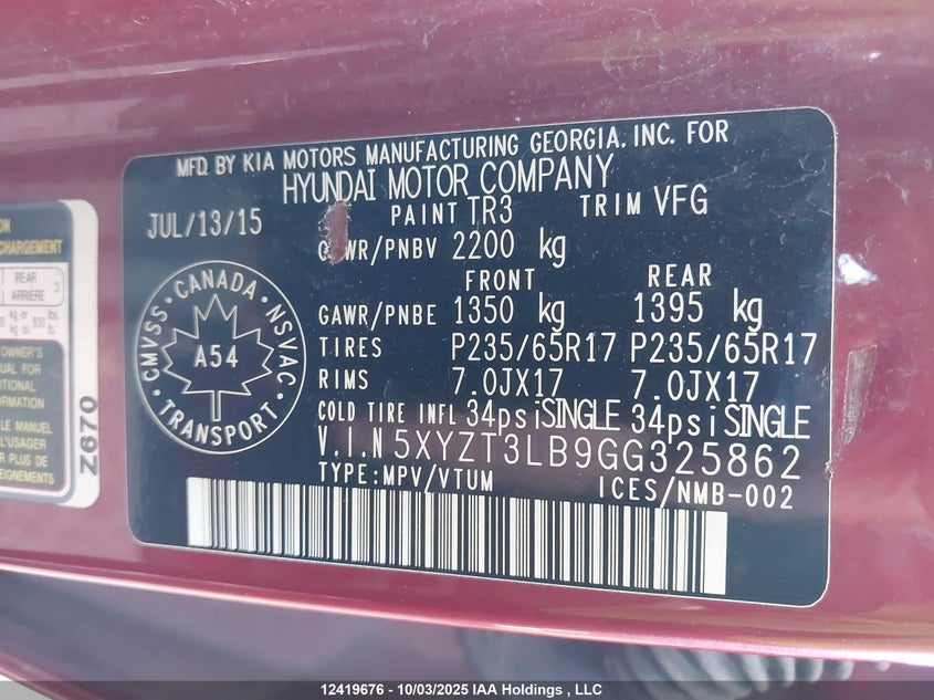 5XYZT3LB9GG325862 2016 HYUNDAI SANTA FE photo no. 18