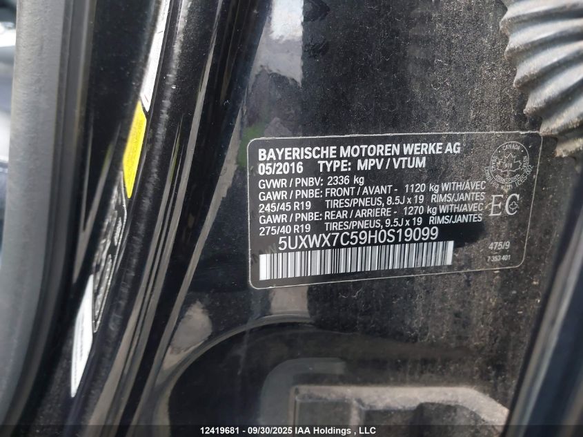 2017 BMW X3 xDrive35I VIN: 5UXWX7C59H0S19099 Lot: 12419681