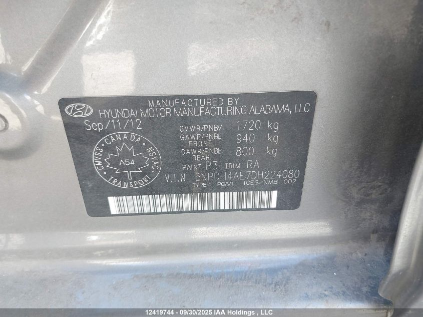 2013 Hyundai Elantra VIN: 5NPDH4AE7DH224080 Lot: 12419744